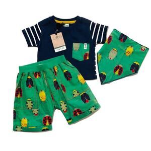 NWT Lilly + Sid 0-3M 3-Piece Woven Short Set-Bugs